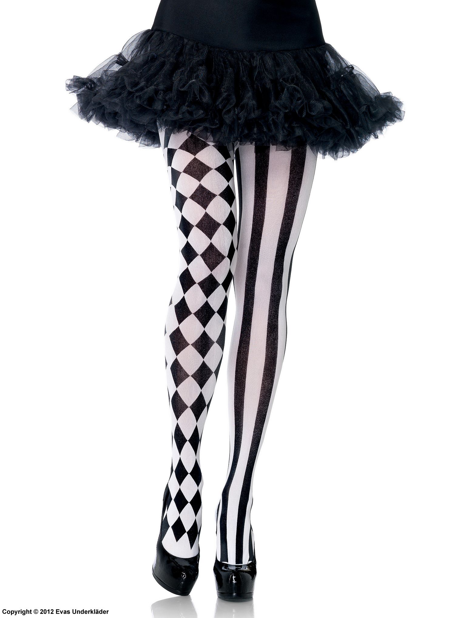 Pantyhose, harlequin with stripes and diamonds